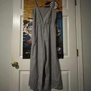 Blue and white striped romper with flare pants